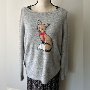 Gray Women’s Fall GAP Orange Fox With Red Scarf Cozy Sweater